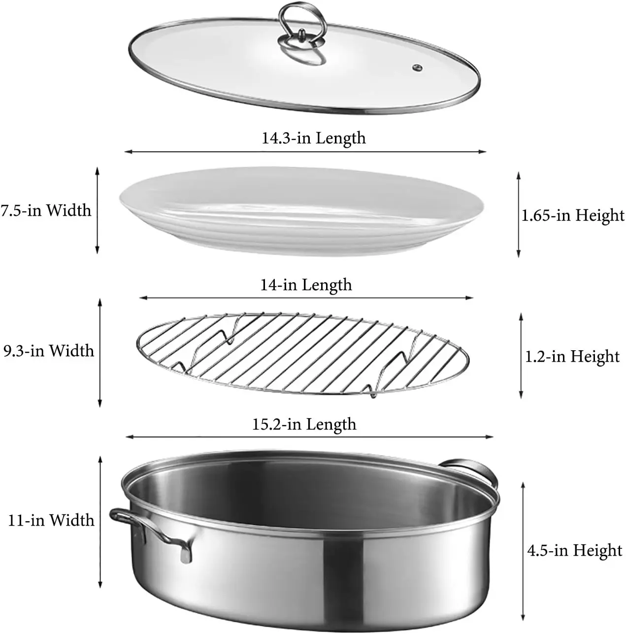 8Qt Stainless Steel Fish Steamer - Multi-Use Oval Cookware with Rack, Ceramic Pan, Chuck - Stockpot for Steaming Fish