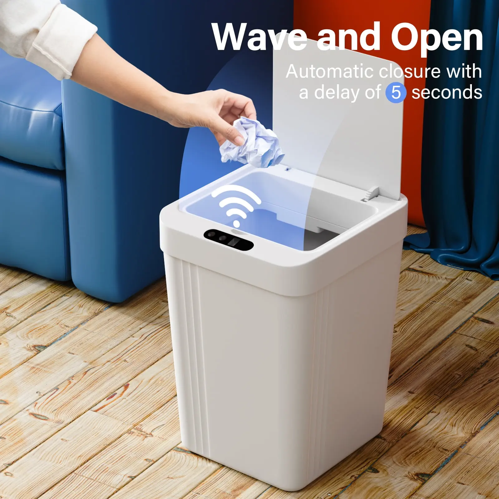 Smart Sensor Trash Can 2 Pack - 3.0 Gallon Waterproof Touchless Waste Bin for Bedroom, Office, Living Room - Blue & White