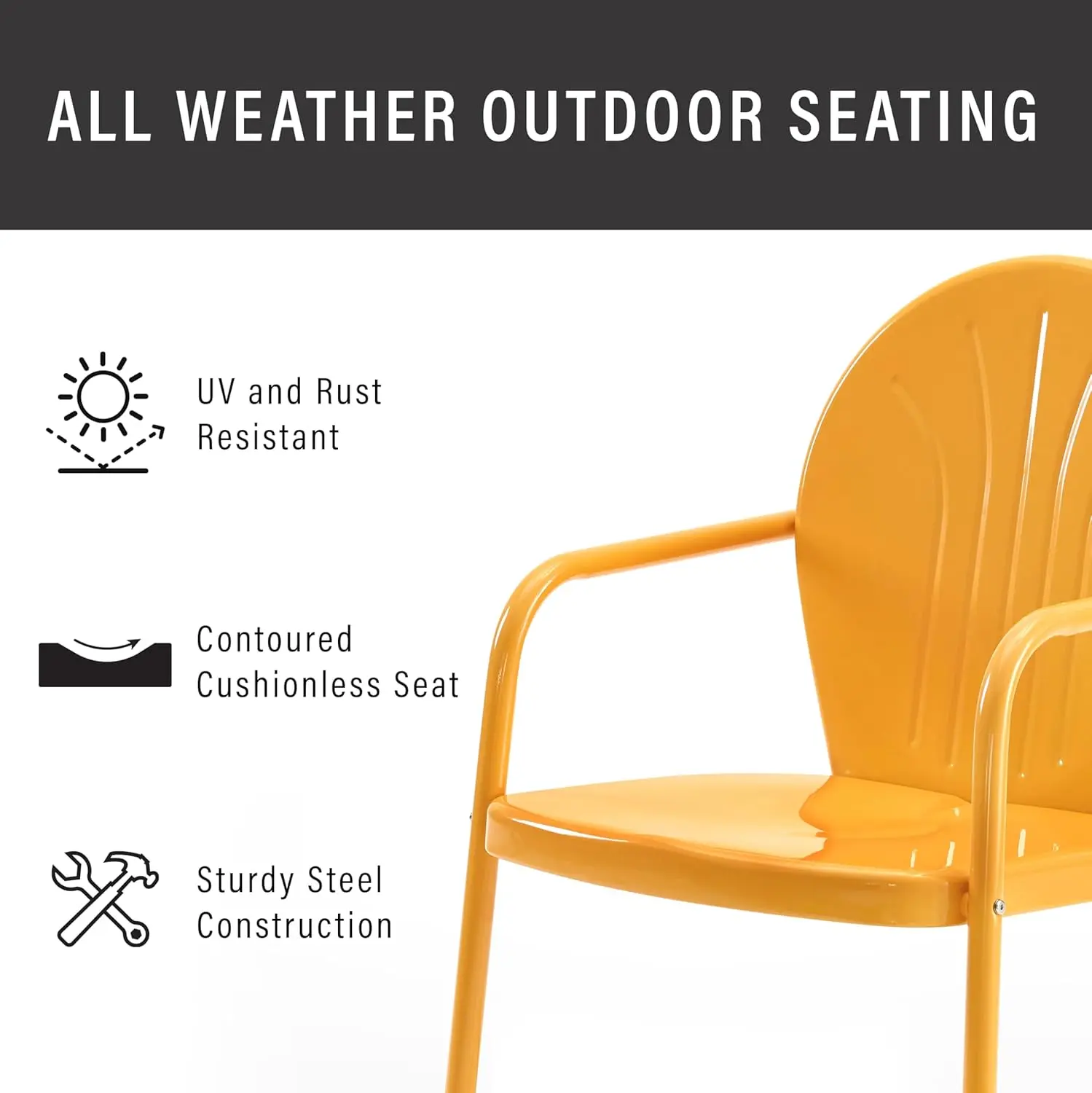 Griffith Outdoor Chair, Retro Metal Patio Chairs for Dining, Porch, Deck, Balcony, Tangerine