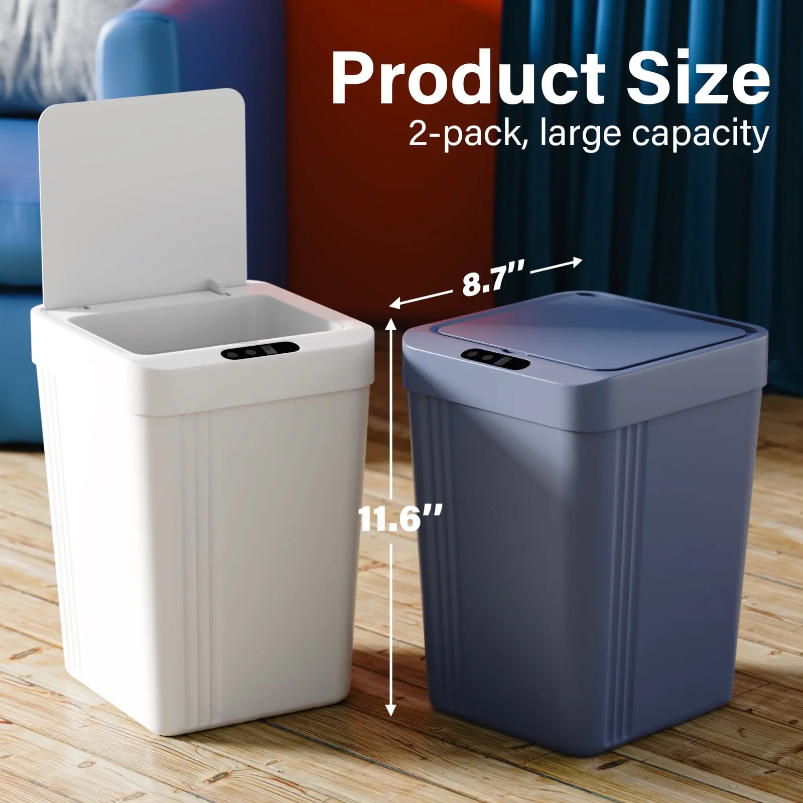 Smart Sensor Trash Can 2 Pack - 3.0 Gallon Waterproof Touchless Waste Bin for Bedroom, Office, Living Room - Blue & White