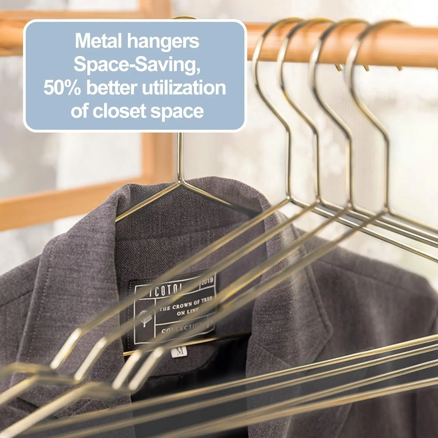Metal Wire Clothes Hangers Bulk 60 Pack with Notches for Standard Size Coats, Shirts, Suits, Pants, Heavy Duty, Space-Saving