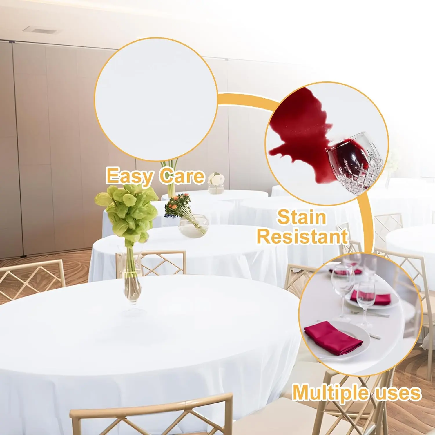 6 Pack 120 In Round White Tablecloths - Reusable Premium Polyester Fabric Table Covers – Protect Tables from Spills and Stains