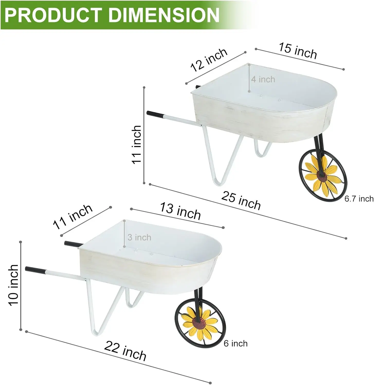 Metal Wheelbarrow Flower Cart Planter, 2 Packs Plant Stands with Triangular Support Handles Non-Rolling Wheel Vintage Wagon
