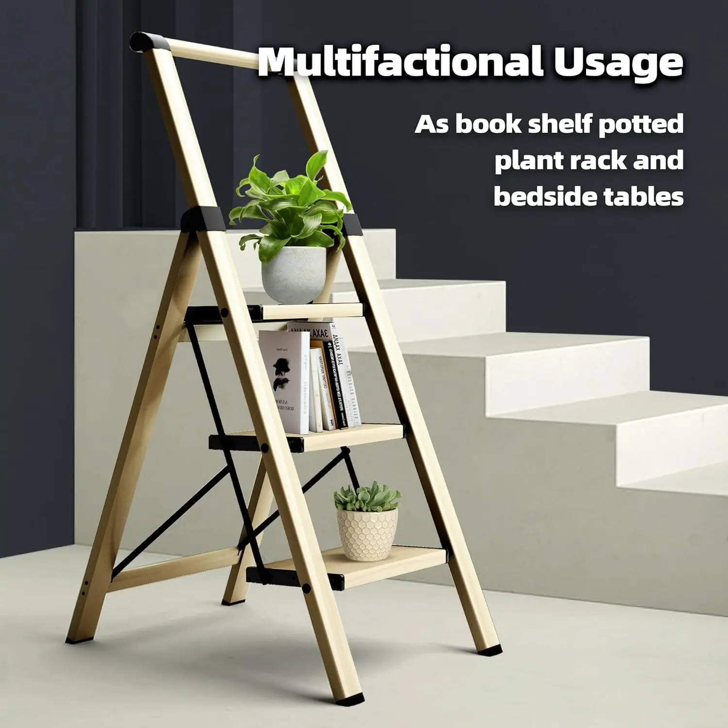 3 Step Foldable Aluminum Step Ladder with Handgrip, Anti-Slip Pedal, 330 lbs Capacity, Lightweight & Portable for Home
