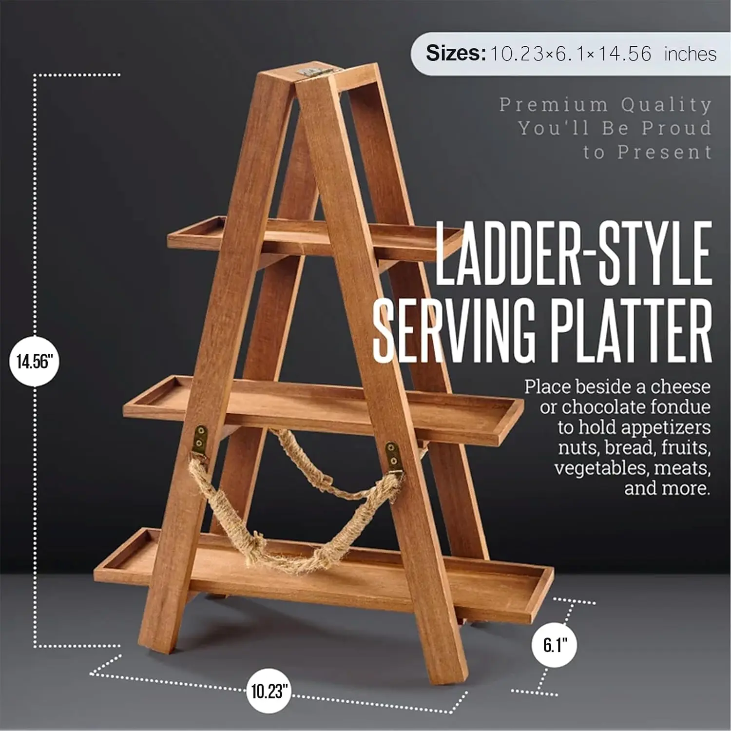 3 Tier Cupcake Stand - Wooden Display Stand for Desserts, Fruits, Nuts, Cheese - Removable Trays and Foldable Stand - Perfect