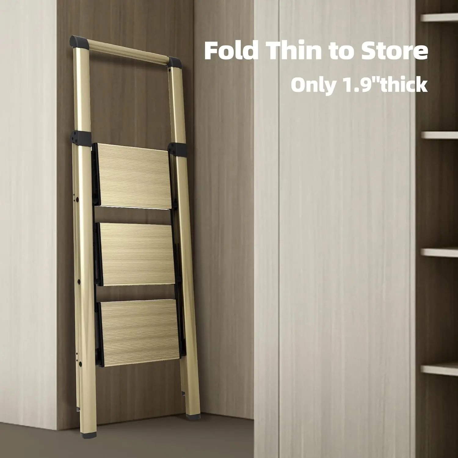 3 Step Foldable Aluminum Step Ladder with Handgrip, Anti-Slip Pedal, 330 lbs Capacity, Lightweight & Portable for Home