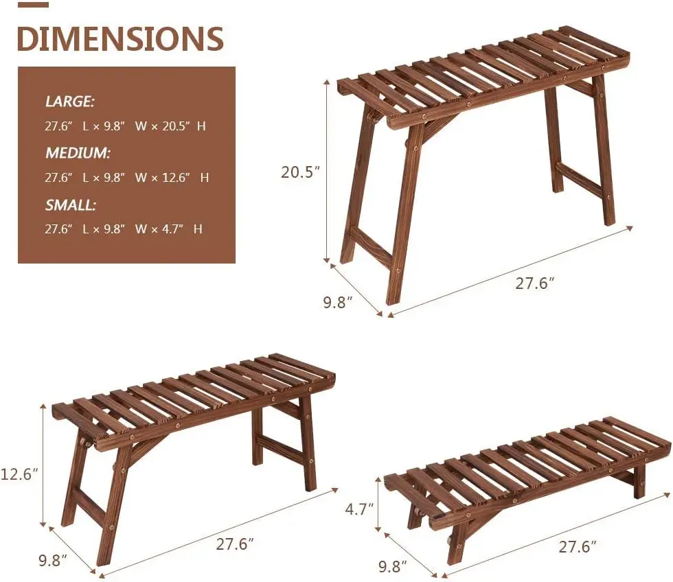 Freestanding 3 Tier Ladder Shelf Wood Plant Stand Indoor Outdoor Plant Display Rack Flower Pot Holder Planter Organizer