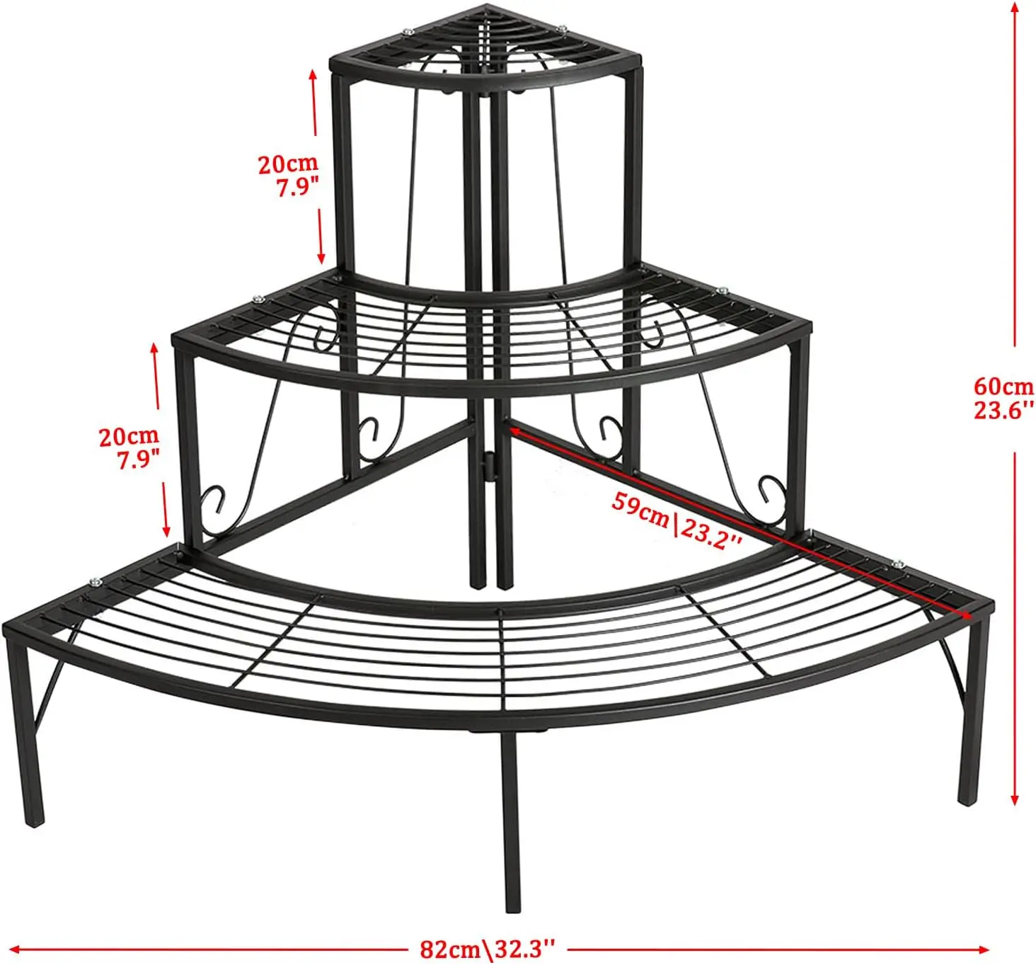 3 Tier Plant Stand Flower Pot Rack, Quarter Round Plant Corner Shelf Planters Display Holder orchid shelves, Black
