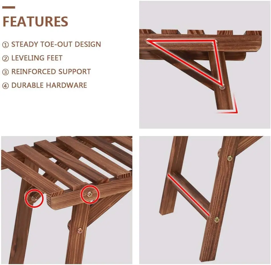 Freestanding 3 Tier Ladder Shelf Wood Plant Stand Indoor Outdoor Plant Display Rack Flower Pot Holder Planter Organizer