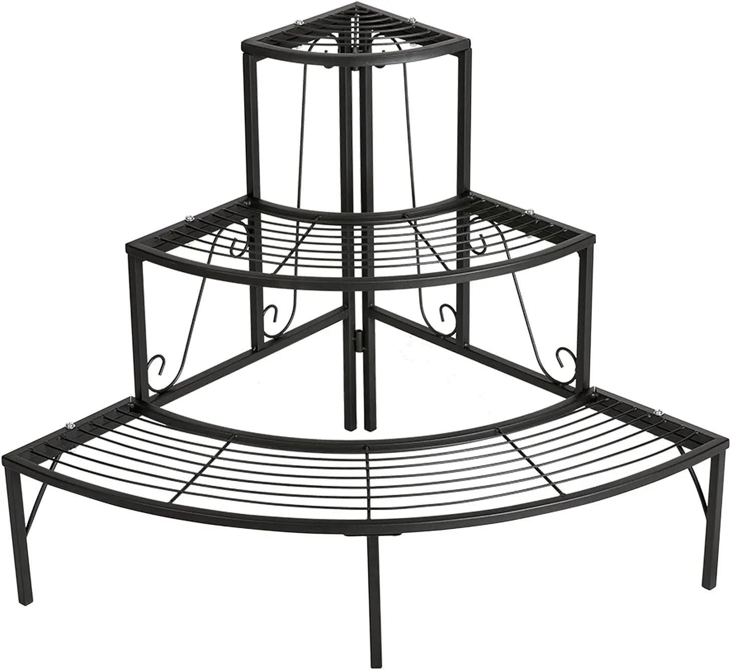 3 Tier Plant Stand Flower Pot Rack, Quarter Round Plant Corner Shelf Planters Display Holder orchid shelves, Black