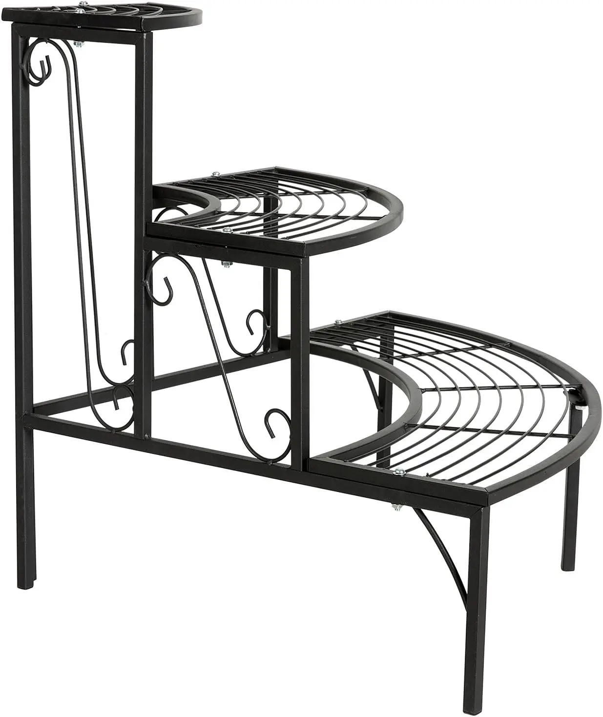 3 Tier Plant Stand Flower Pot Rack, Quarter Round Plant Corner Shelf Planters Display Holder orchid shelves, Black