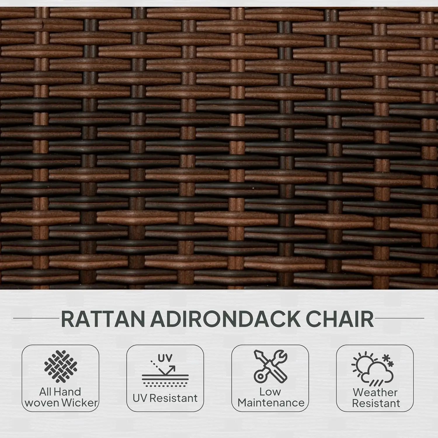 Patio Wicker Adirondack Chair, Outdoor All-Weather Rattan Fire Pit Chair with Soft Cushions,Tall Curved Backrest and Comfortable
