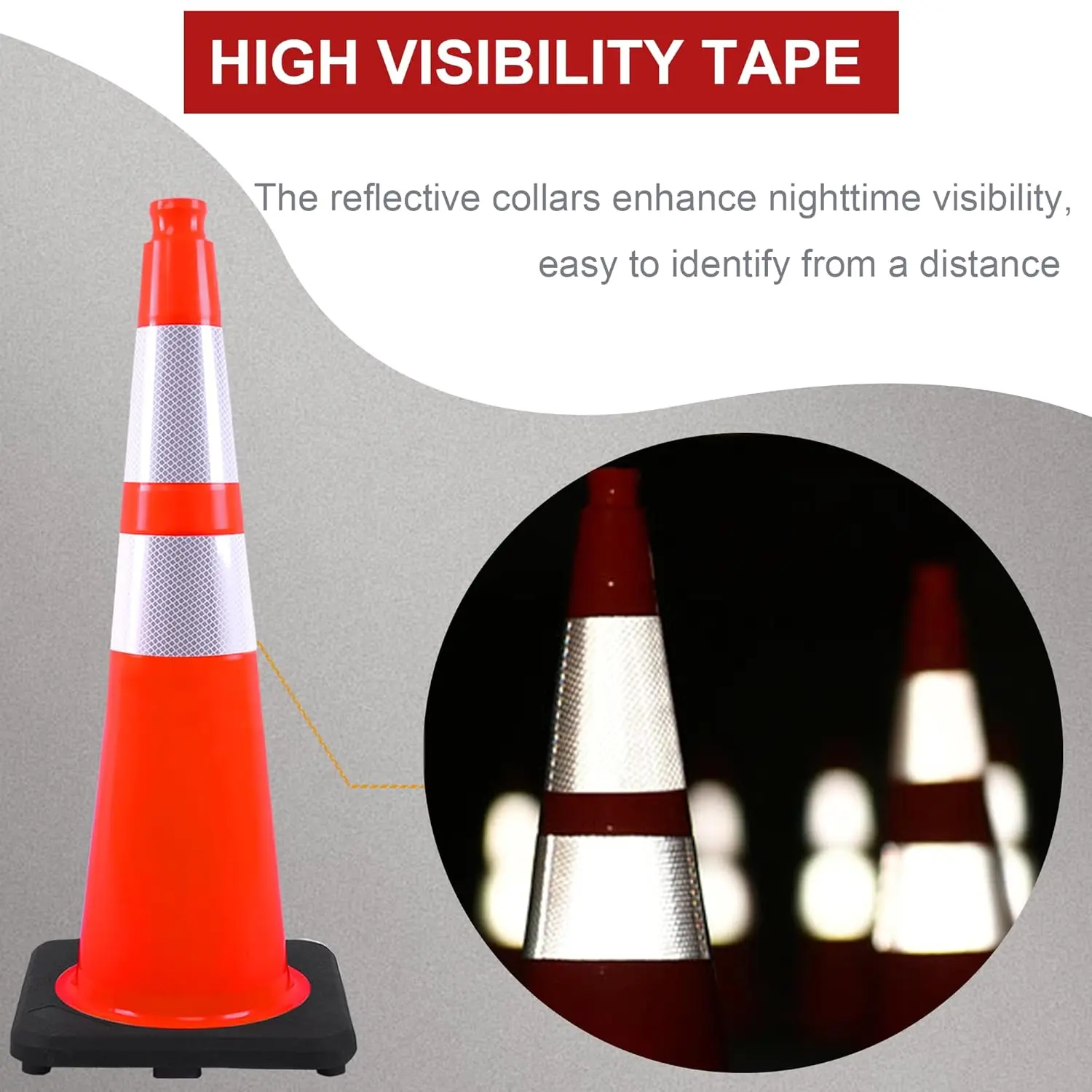 4 Pack 28" Orange Traffic Cones, PVC Parking Construction Safety Cones w/Reflective Collars Heavy Duty Rubber Base