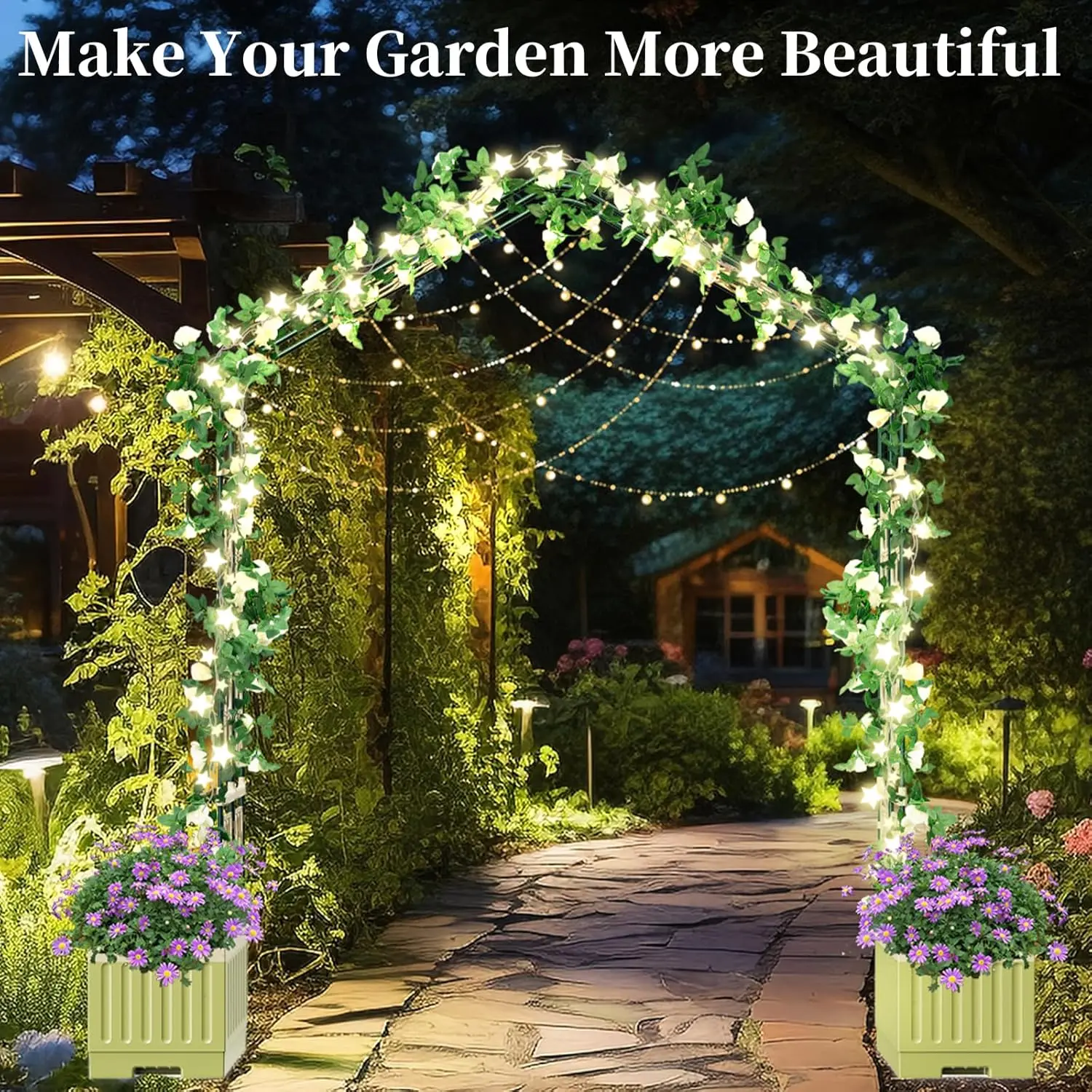 82.7x72.5 Inch Multifunctional Planter Boxes Outdoor with Arch Trellis，2Pcs Planter Boxes with Self Watering