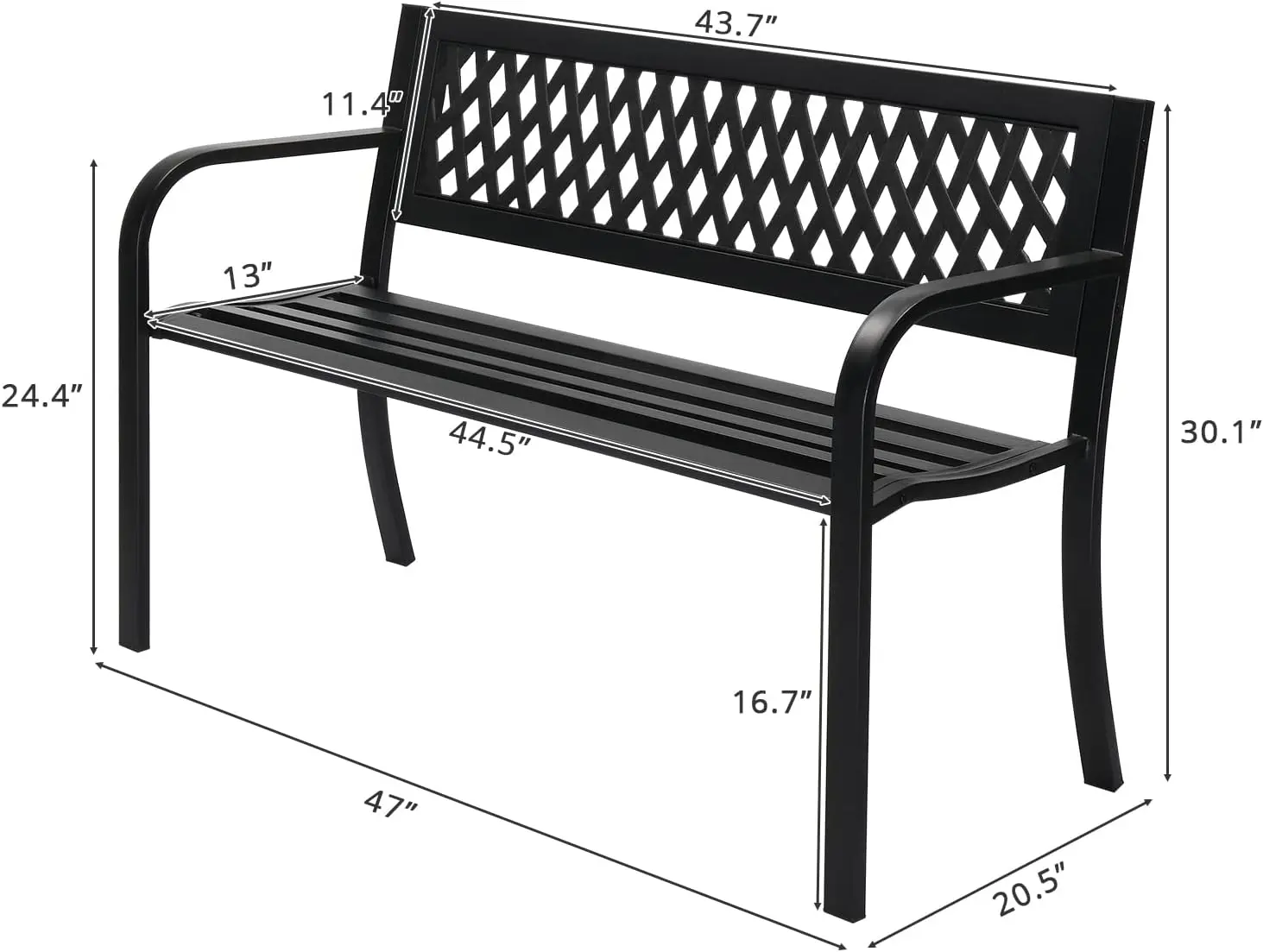 Outdoor Bench Porch Patio Metal Garden w/PVC Back, Steel Black Outdoor Park for Yard Lawn Decor