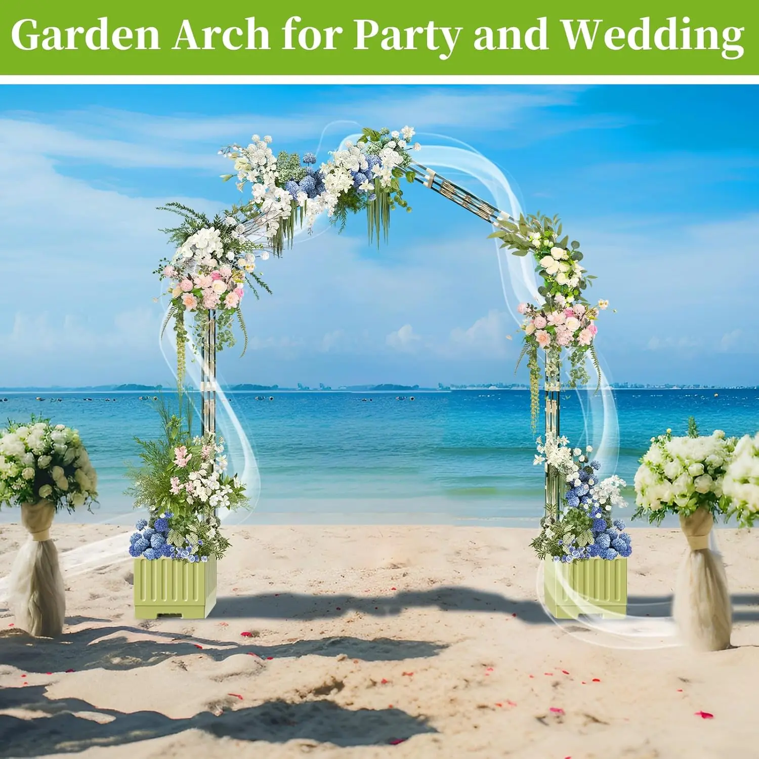 82.7x72.5 Inch Multifunctional Planter Boxes Outdoor with Arch Trellis，2Pcs Planter Boxes with Self Watering
