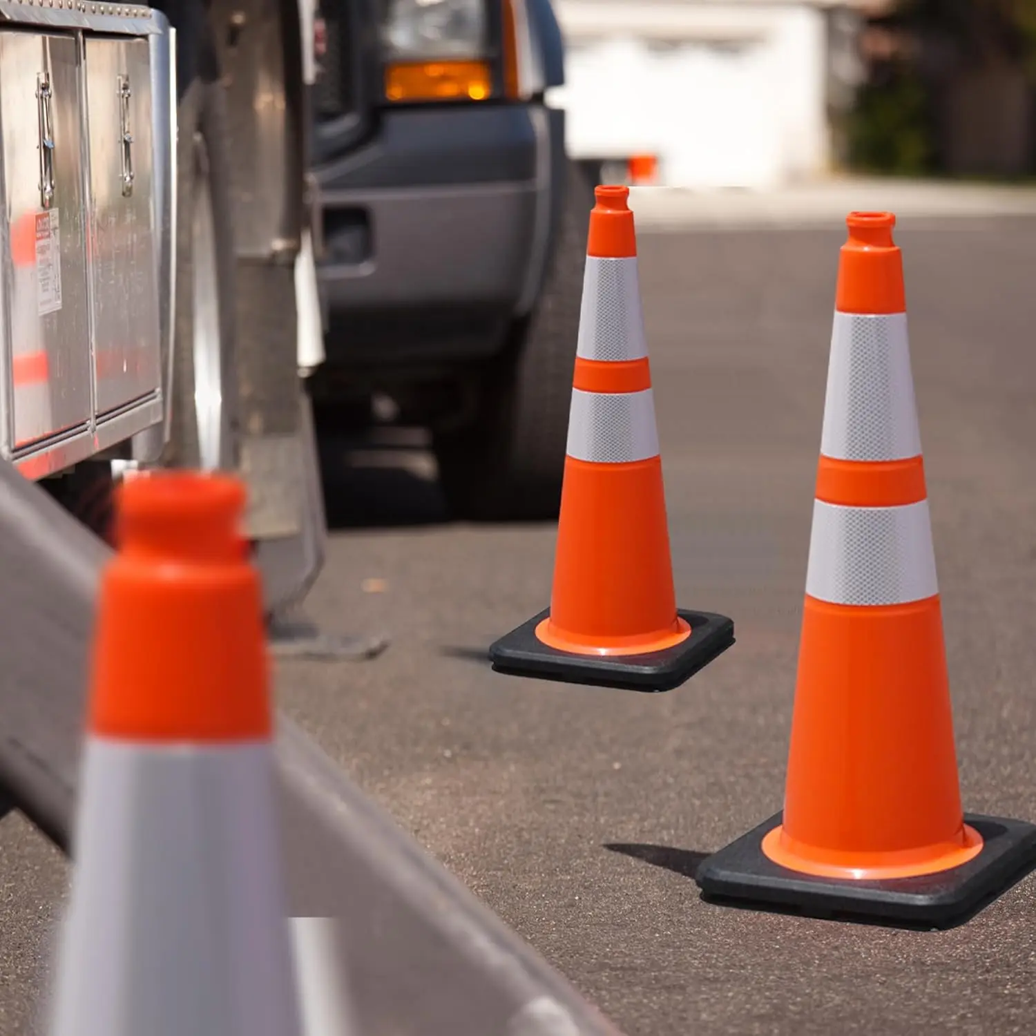 4 Pack 28" Orange Traffic Cones, PVC Parking Construction Safety Cones w/Reflective Collars Heavy Duty Rubber Base