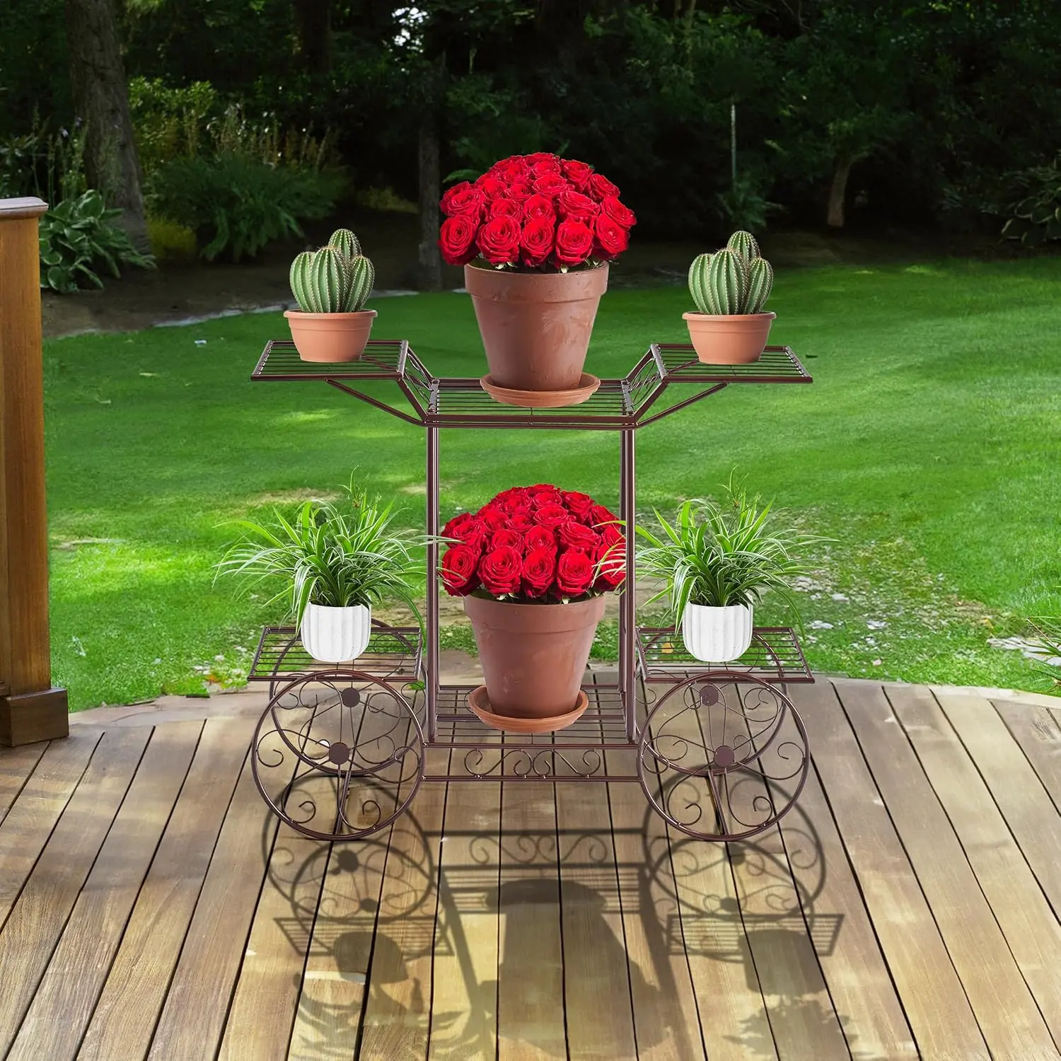 Garden Cart Stand & Flower Pot Plant Holder Display Rack, 6 Tiers, Parisian Style - Perfect for Home, Garden, Patio (Bronze)