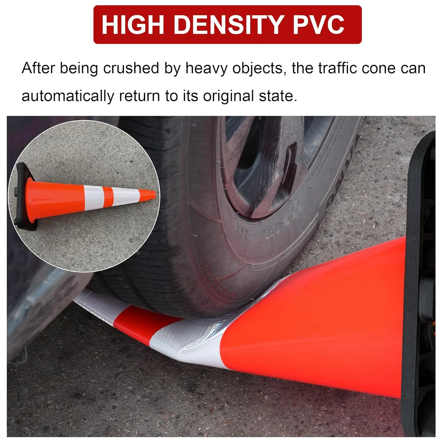 4 Pack 28" Orange Traffic Cones, PVC Parking Construction Safety Cones w/Reflective Collars Heavy Duty Rubber Base