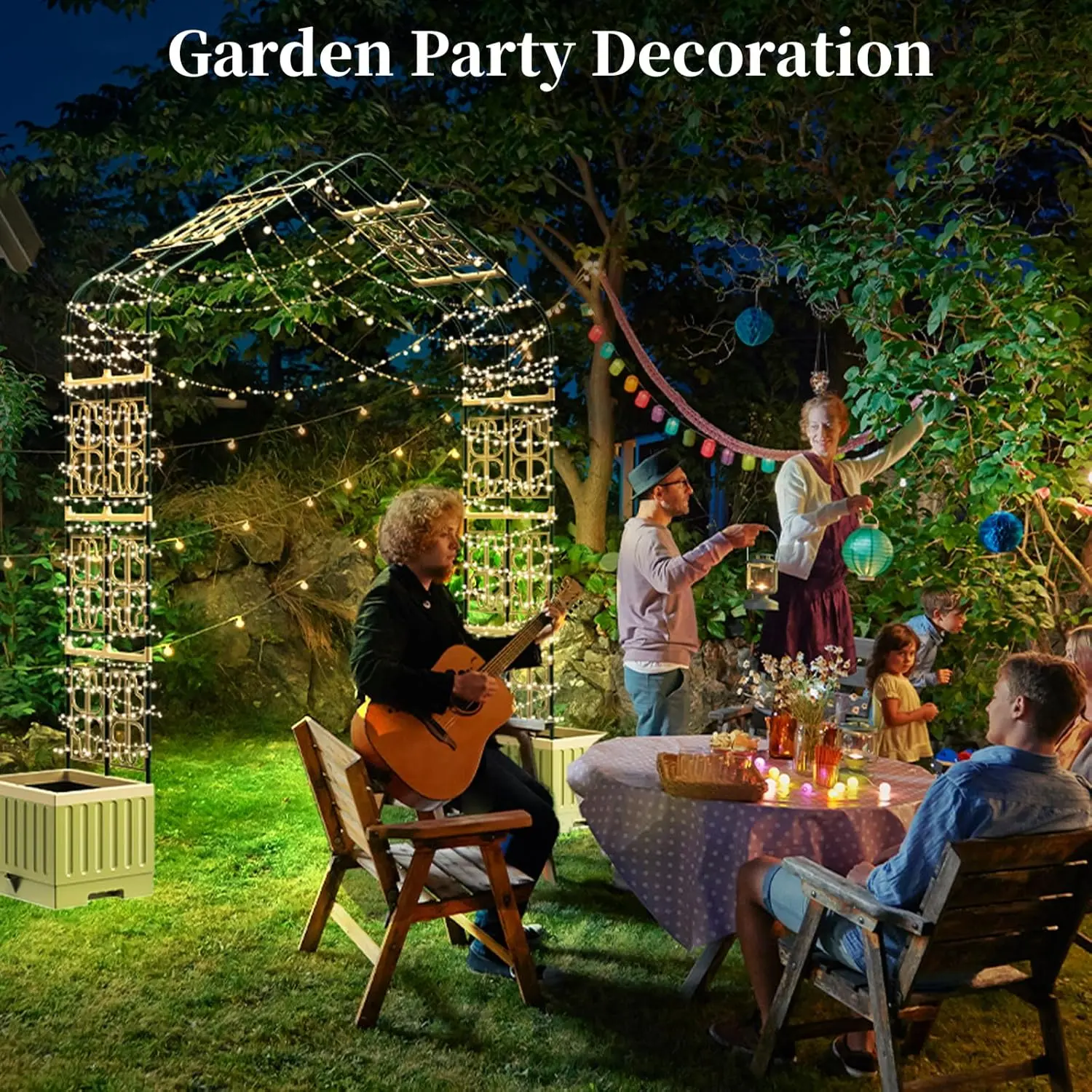 82.7x72.5 Inch Multifunctional Planter Boxes Outdoor with Arch Trellis，2Pcs Planter Boxes with Self Watering