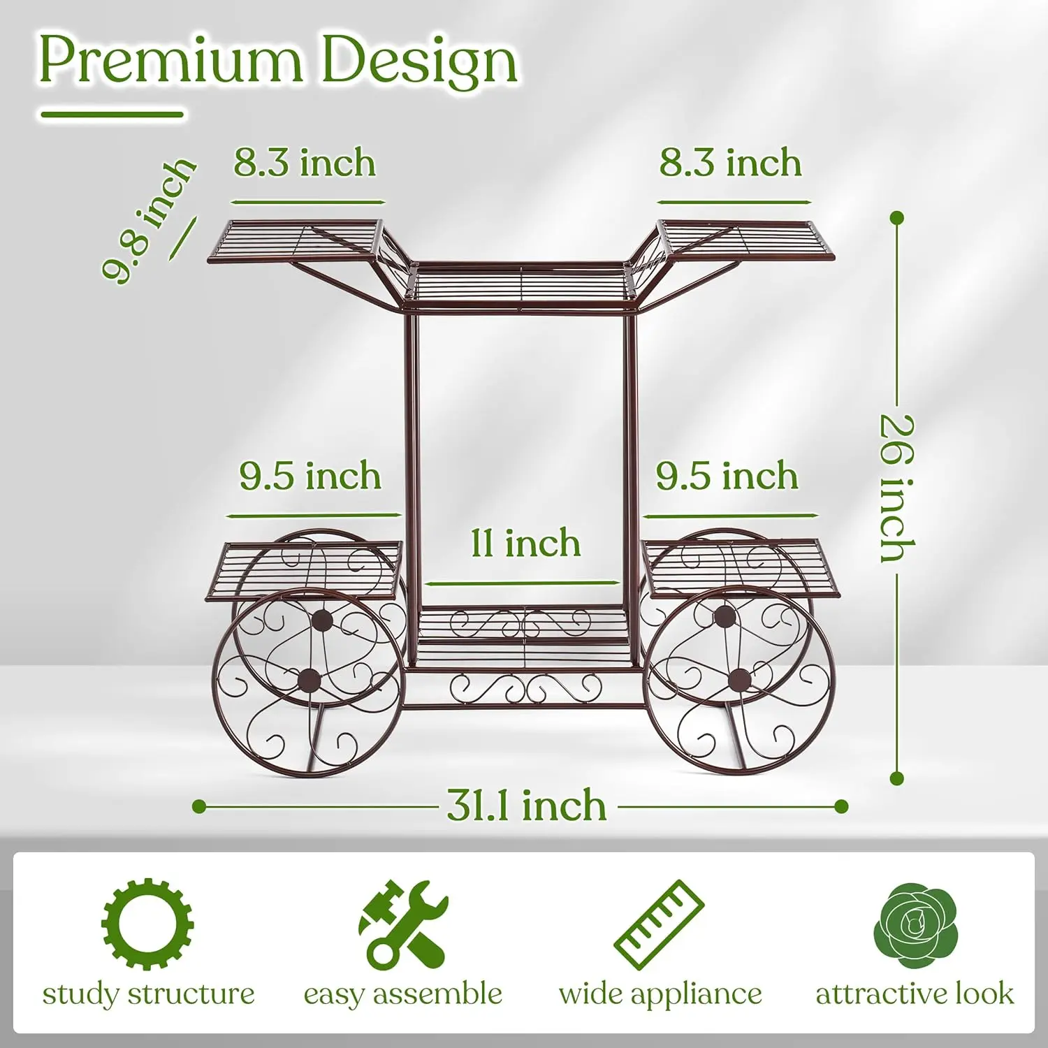Garden Cart Stand & Flower Pot Plant Holder Display Rack, 6 Tiers, Parisian Style - Perfect for Home, Garden, Patio (Bronze)