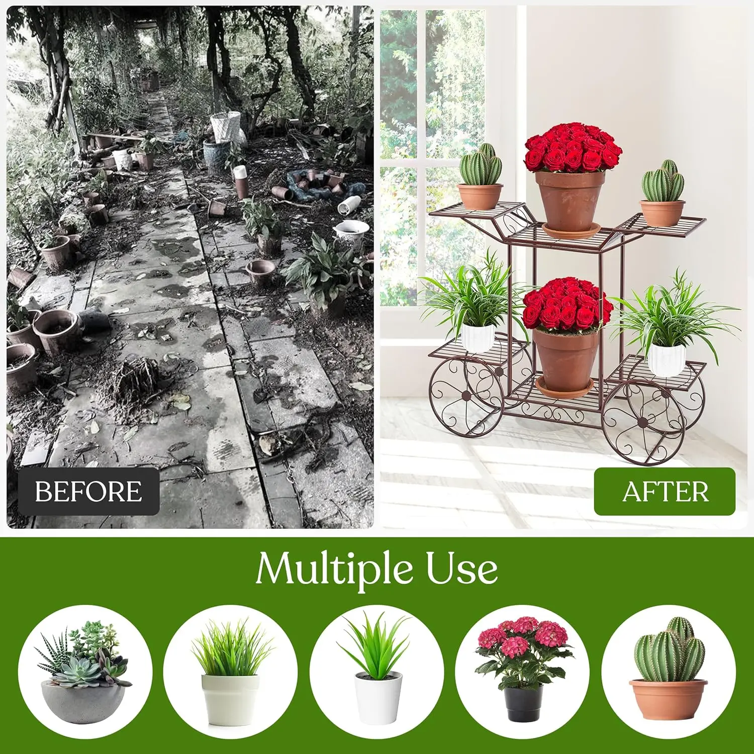 Garden Cart Stand & Flower Pot Plant Holder Display Rack, 6 Tiers, Parisian Style - Perfect for Home, Garden, Patio (Bronze)