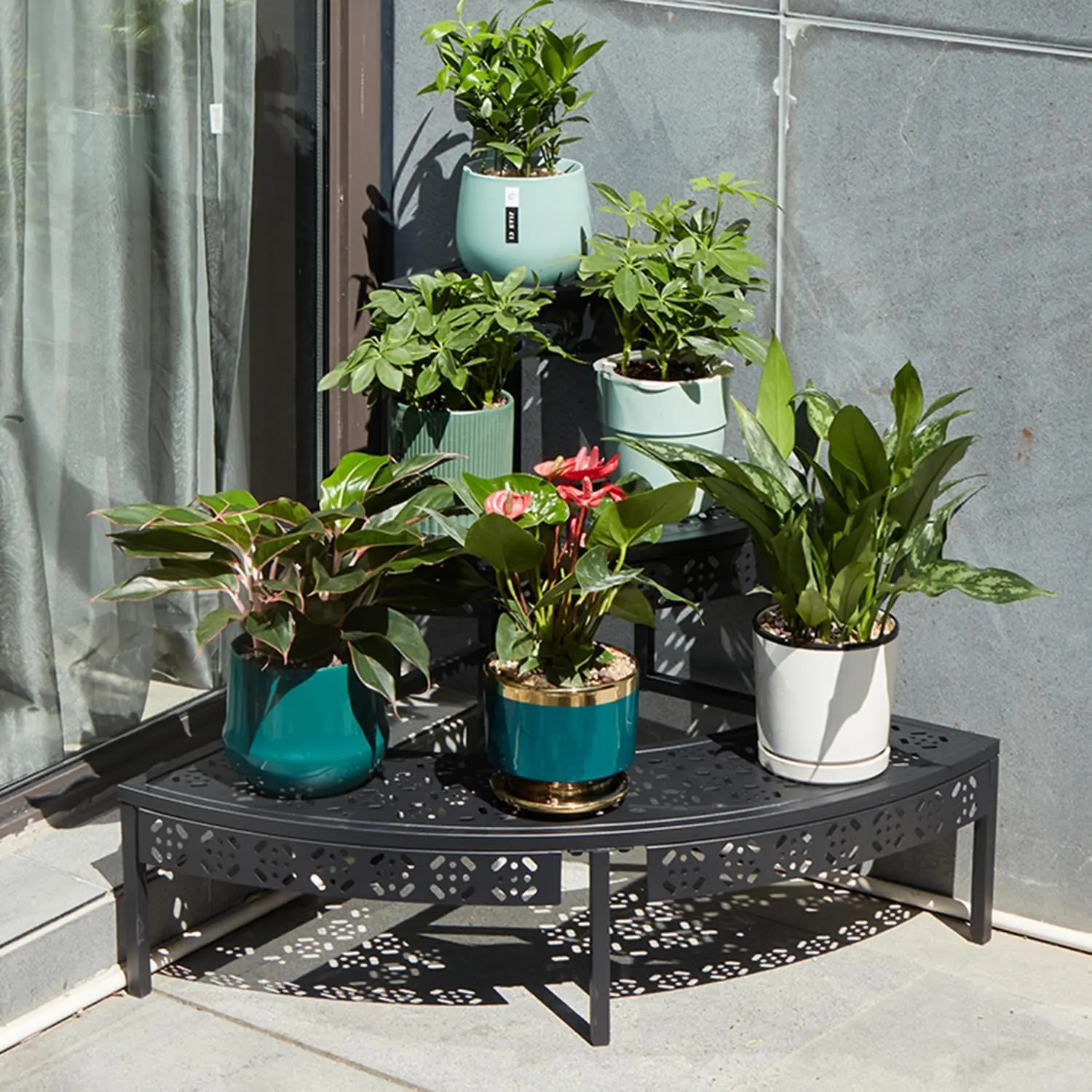 3 Tier Metal Plant Stand,Rectangle or Round Decorative Flower Step,Garden Shelf Flower Pot Holder Storage Organizer Rack