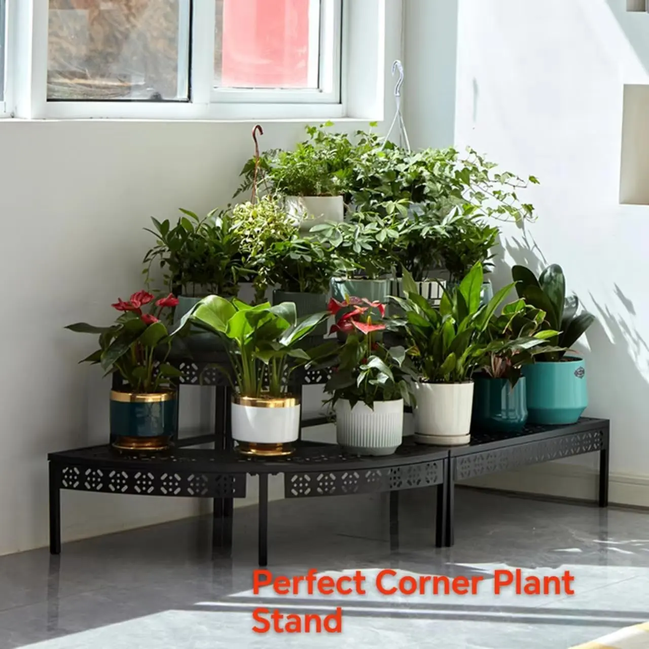 3 Tier Metal Plant Stand,Rectangle or Round Decorative Flower Step,Garden Shelf Flower Pot Holder Storage Organizer Rack