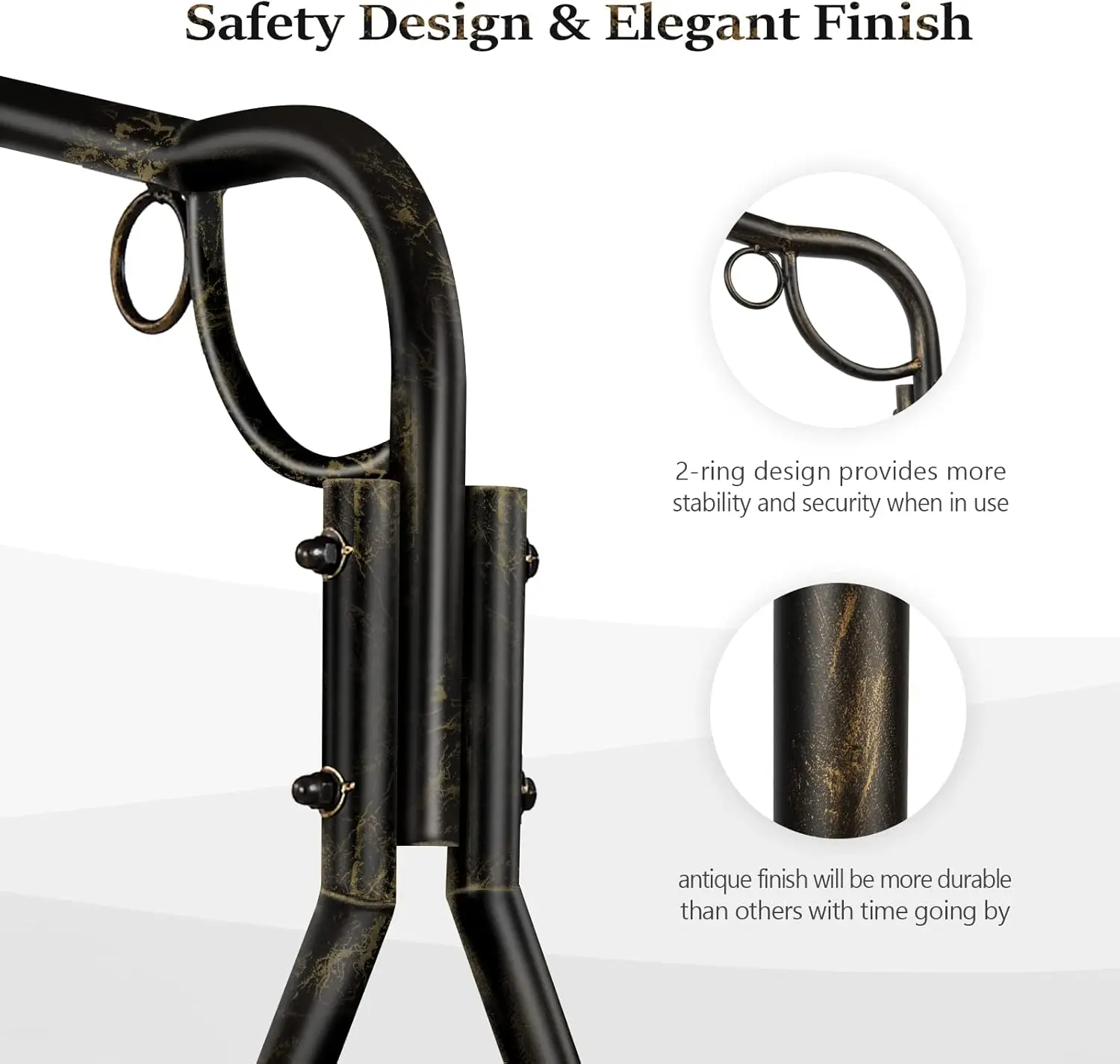Upgraded Metal Porch Swing Stand with Antique Bronze Finish, Heavy Duty 660 LBS Weight Capacity Steel Swing Frame