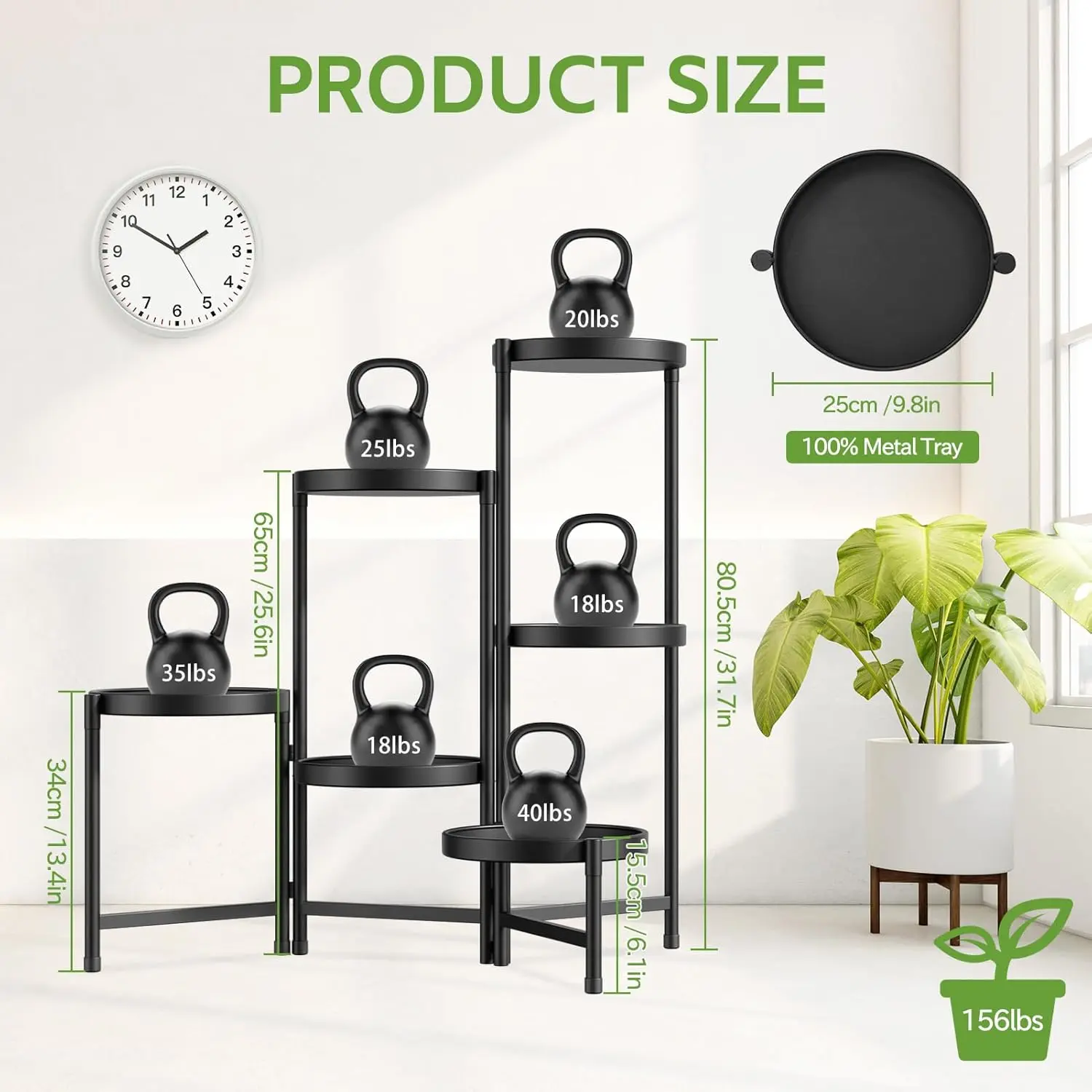 6 Tier Large Plant Stand Indoor with 10 Inch Wide Tray,Tiered Corner Metal Outdoor Flower Display Holder Shelf,Folding Tall Rack