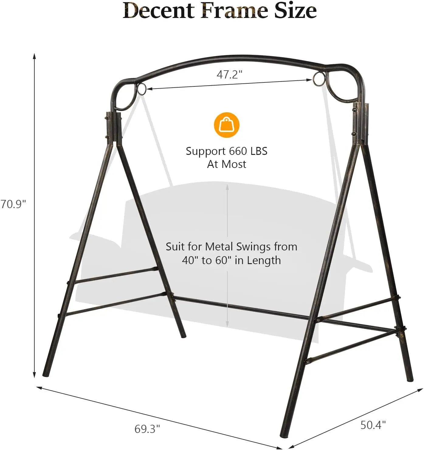 Upgraded Metal Porch Swing Stand with Antique Bronze Finish, Heavy Duty 660 LBS Weight Capacity Steel Swing Frame