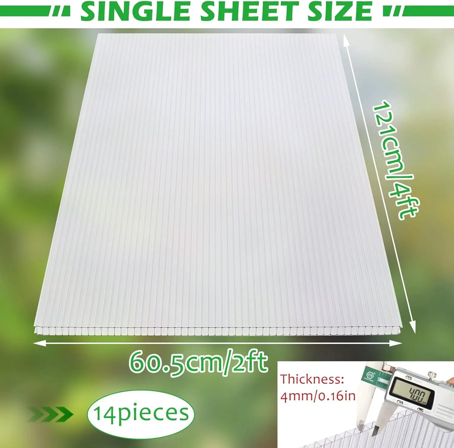 14 Pieces 4' x 2' x 0.16'' Polycarbonate Greenhouse Panels,Twin-Wall Polycarbonate Panels Waterproof UV Protected