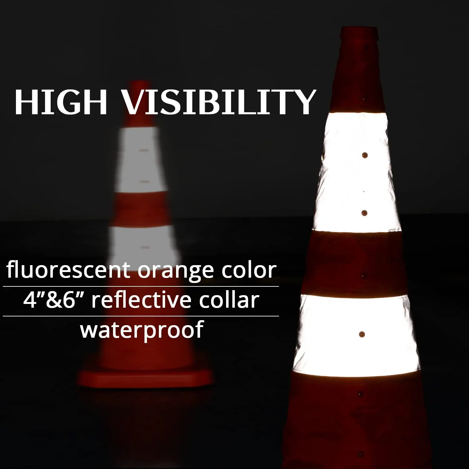 4 Pack 28 inch Collapsible Traffic Cones with LED Light, Safety Cones with Reflective Collars, Multi Purpose Pop Up Extendable