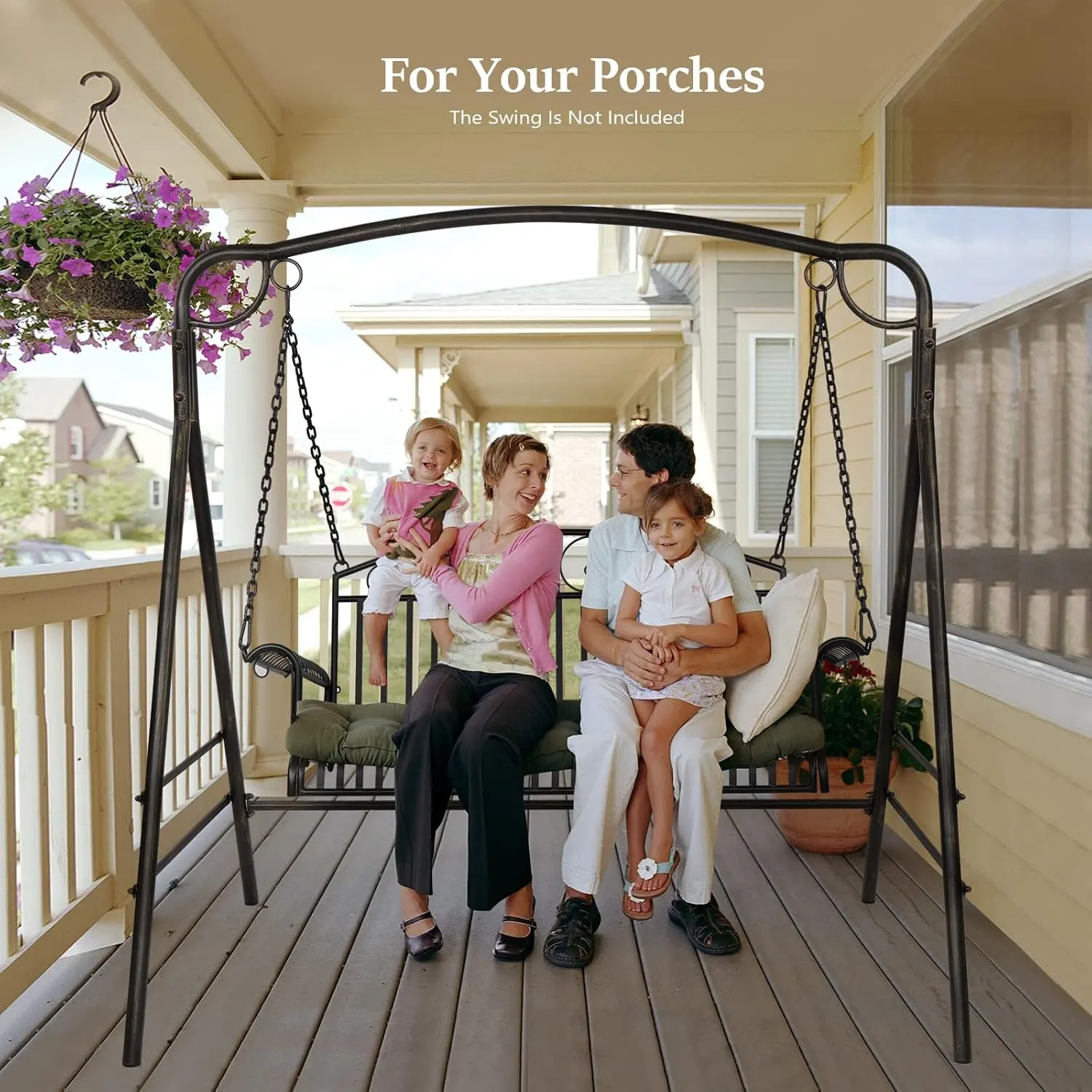 Upgraded Metal Porch Swing Stand with Antique Bronze Finish, Heavy Duty 660 LBS Weight Capacity Steel Swing Frame