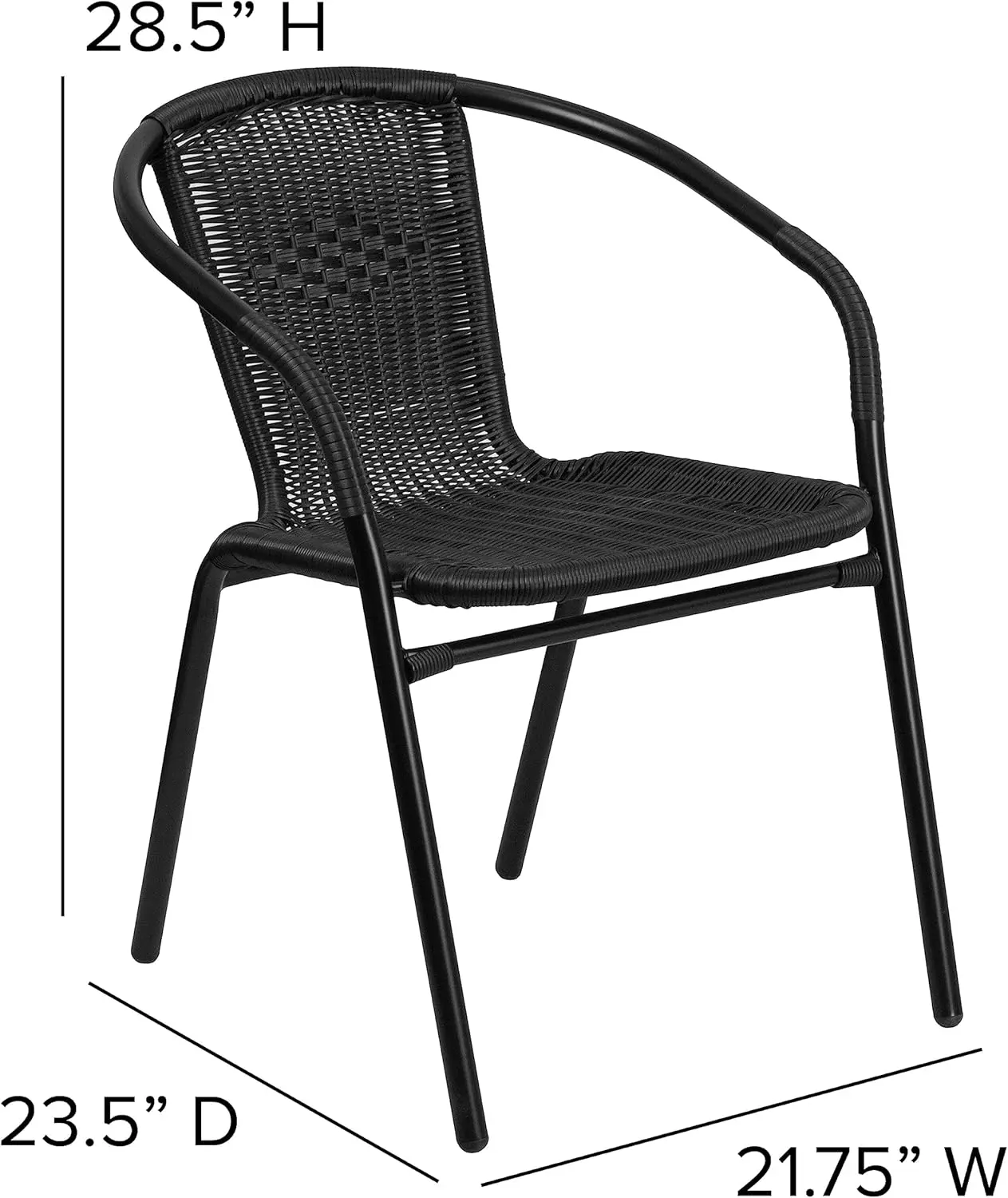 2 Pack Black Rattan Indoor-Outdoor Restaurant Stack Chair with Curved Back