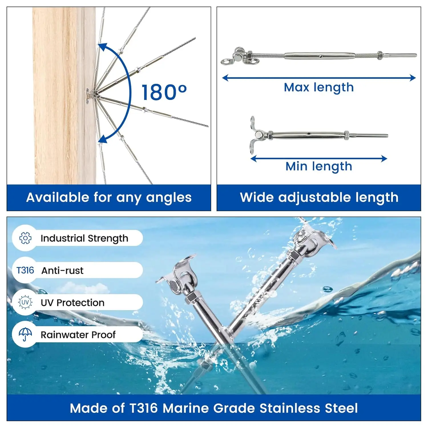 20 Pairs 1/8" Cable Railing Hardware Kit Swage Toggle Turnbuckle for Wood Post T316 Stainless Steel Deck Cable Railing System