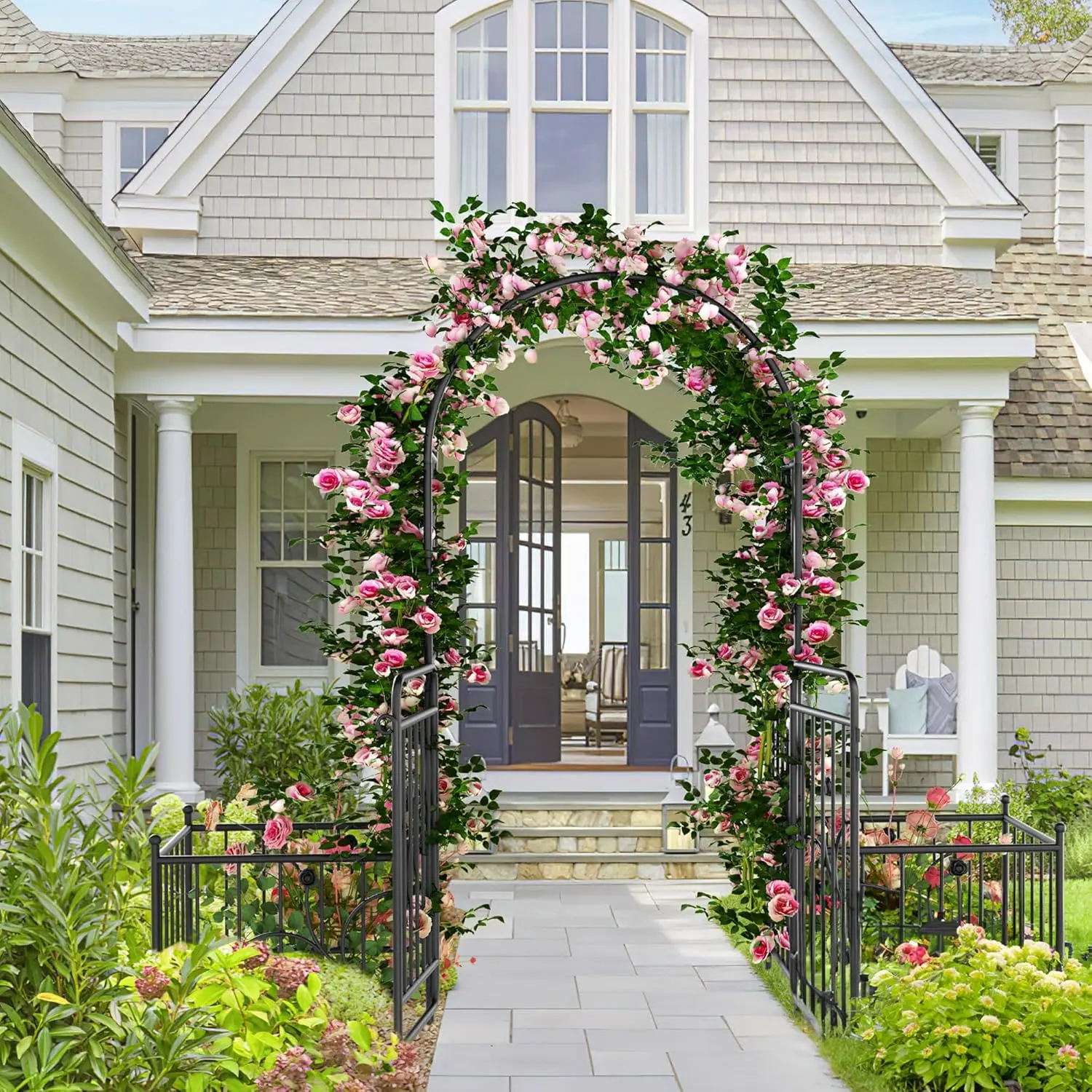 Garden Arbor with Gate and Planter Boxes, 87IN Wedding Arches for Ceremony, Metal Garden Arch for Climbing Plants Outdoor