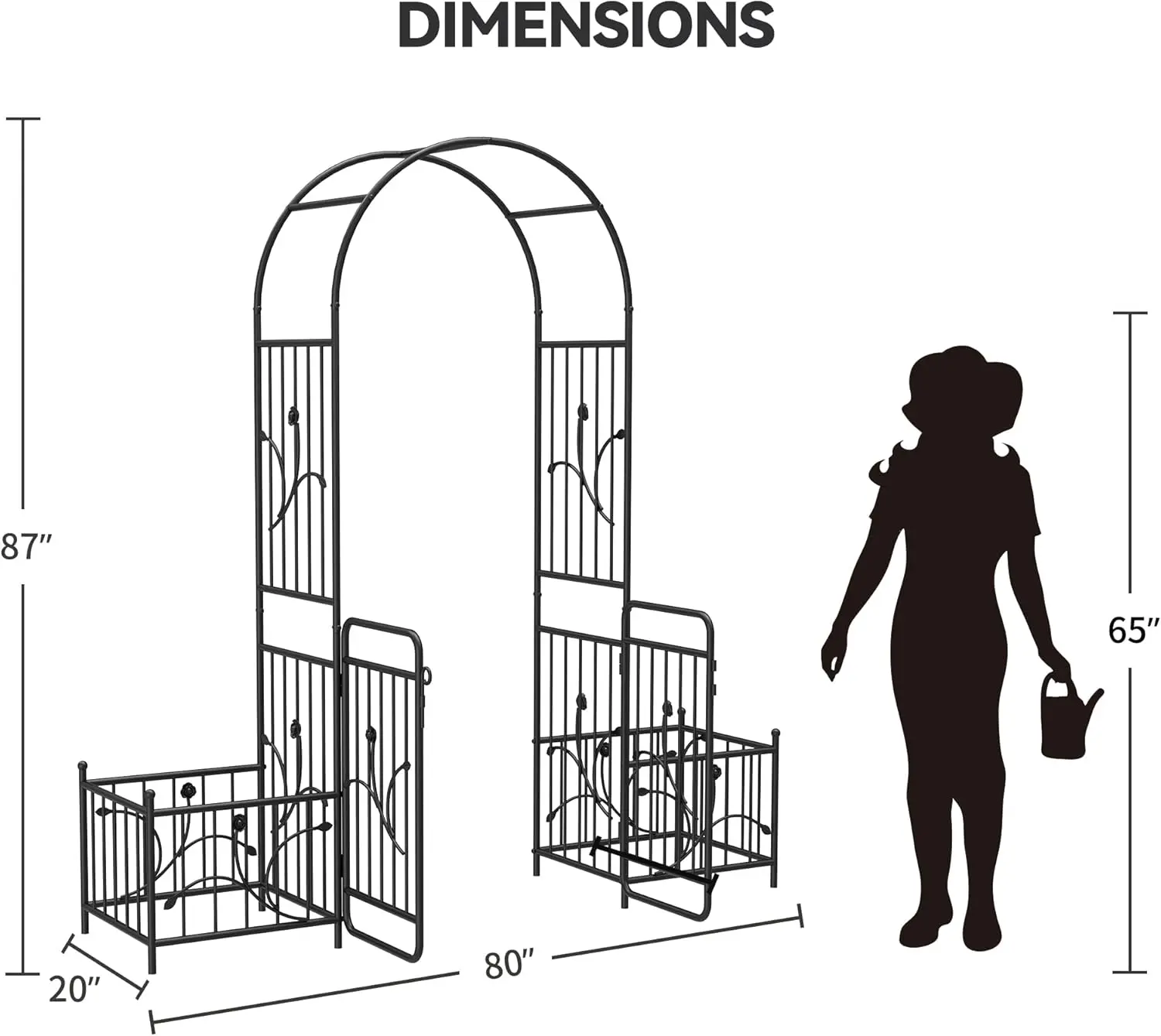 Garden Arbor with Gate and Planter Boxes, 87IN Wedding Arches for Ceremony, Metal Garden Arch for Climbing Plants Outdoor