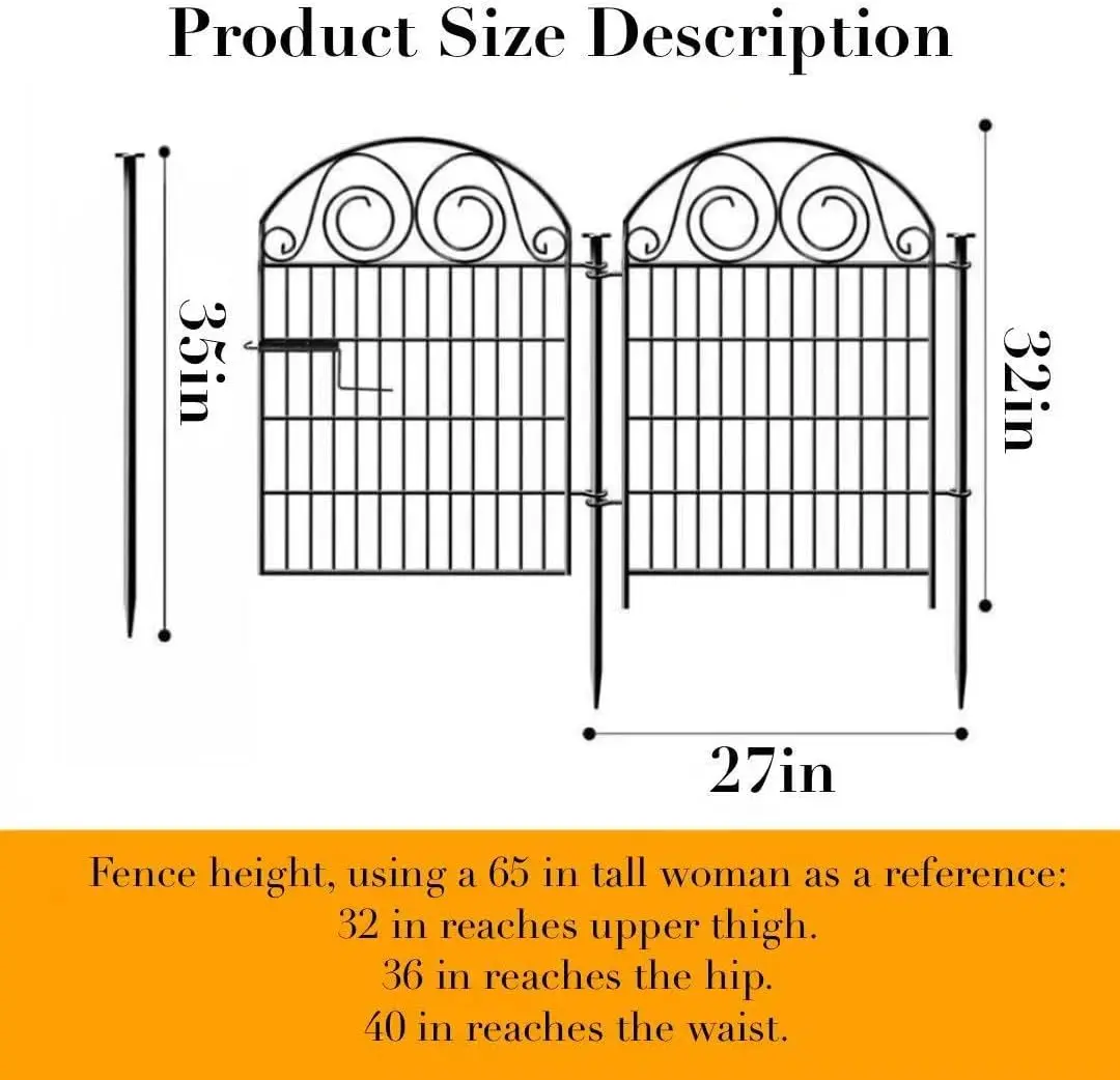 Tall Garden Animal Barrier Fence With Gate, 32 in(H)×27 in(L) 8 Panels Dog Digging Fencing Barrier, Black Metal Temporary Fence