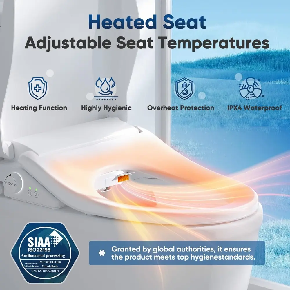 Bidet Toilet Seat Olive Smart Electric Heated Toilet Seat with Warm Water & Dryer, Feminine & Child Wash, Self-Clean Stainless S