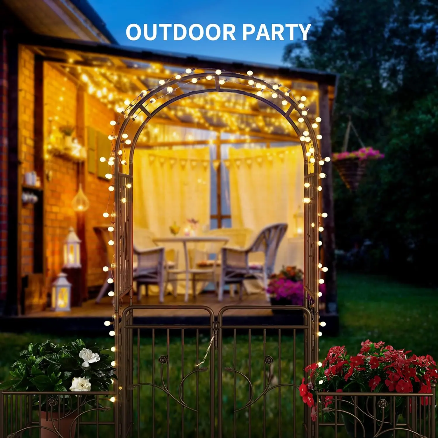 Garden Arbor with Gate and Planter Boxes, 87IN Wedding Arches for Ceremony, Metal Garden Arch for Climbing Plants Outdoor