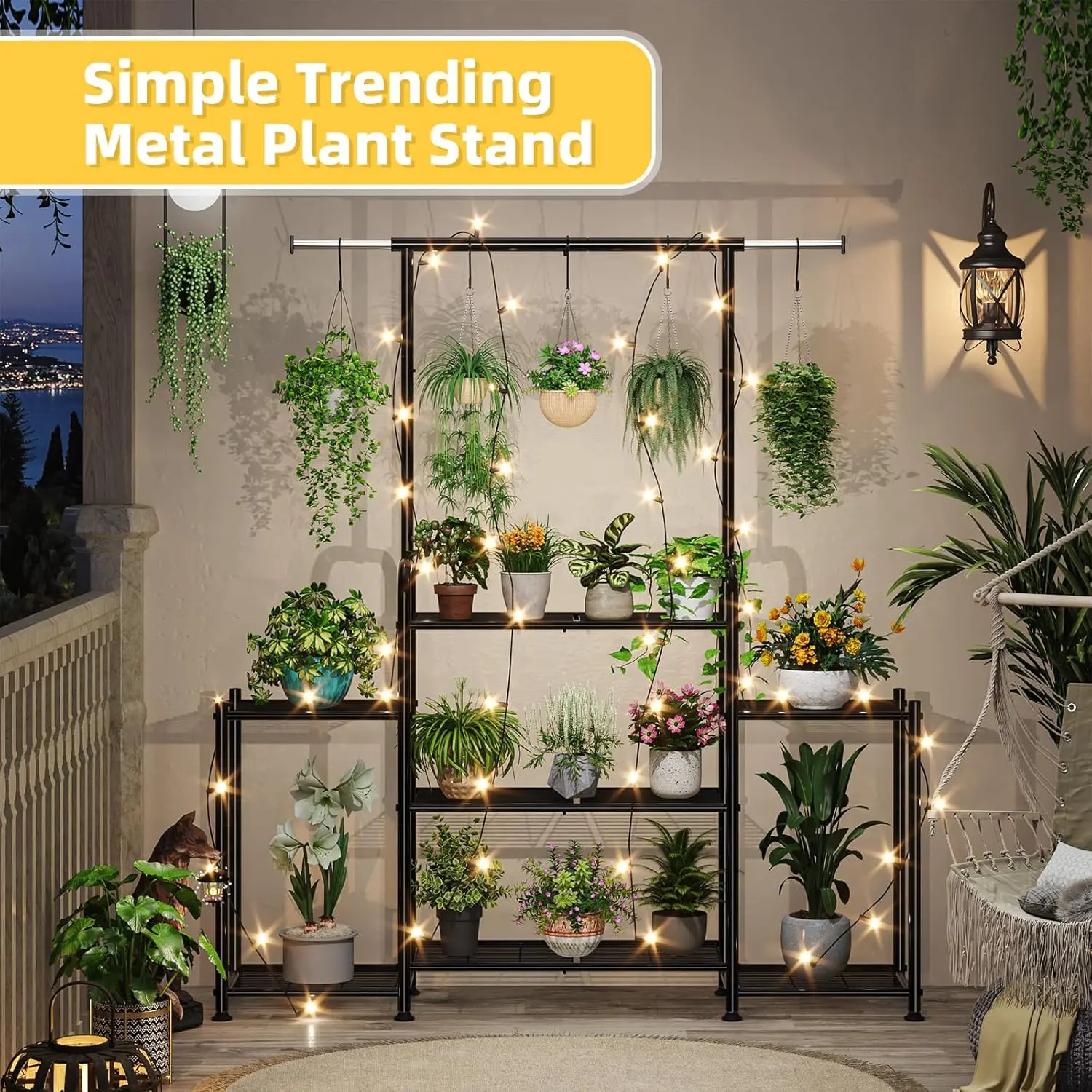 Plant Stand Indoor Outdoor,Metal 3 Tier Tall Hanging Plant Shelf for Multiple Flower Planter Large Heavy Duty Ladder Plant Holde