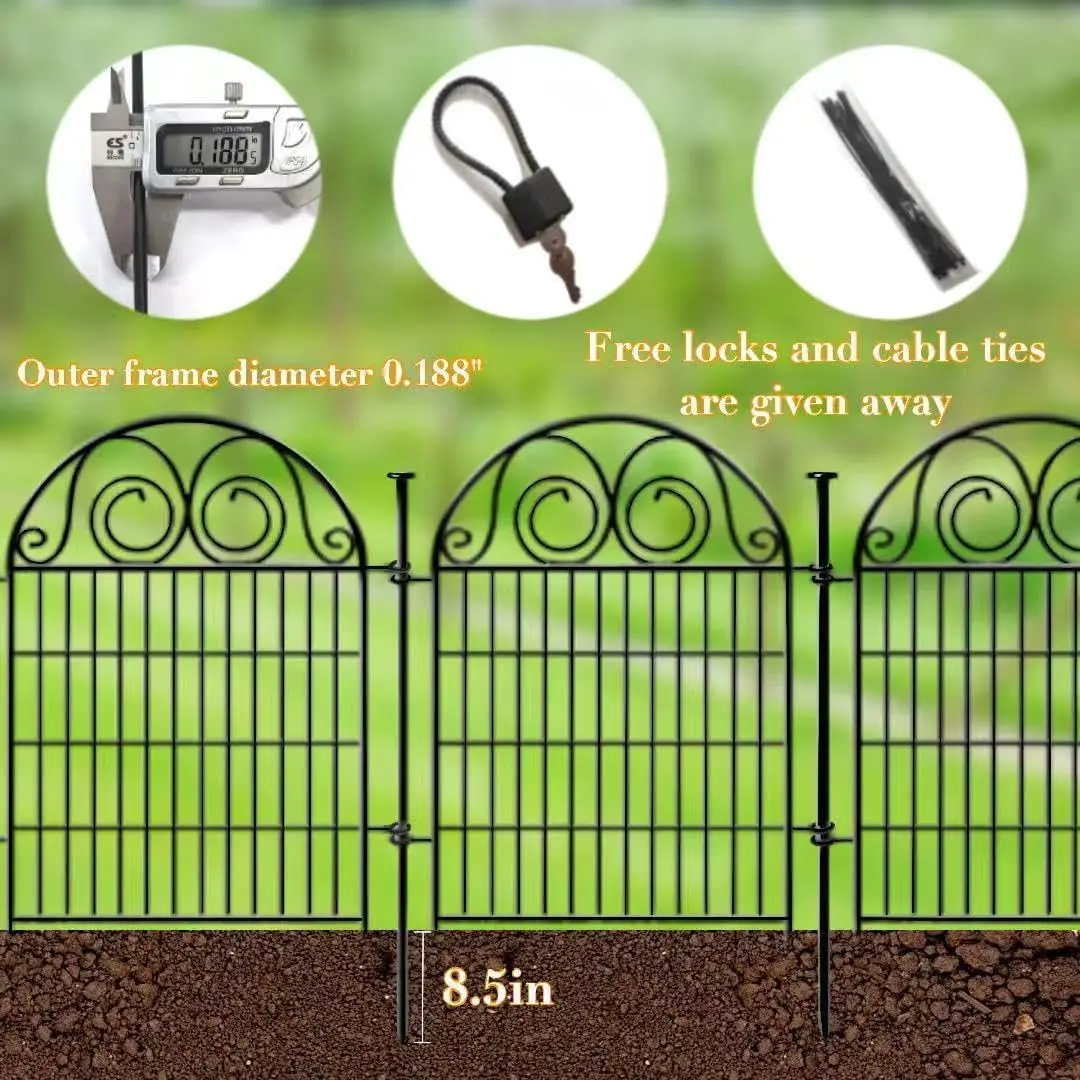 Tall Garden Animal Barrier Fence With Gate, 32 in(H)×27 in(L) 8 Panels Dog Digging Fencing Barrier, Black Metal Temporary Fence