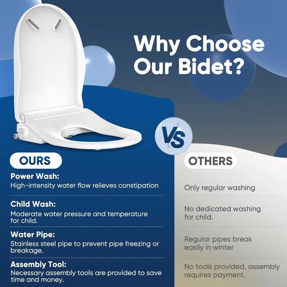 Bidet Toilet Seat Olive Smart Electric Heated Toilet Seat with Warm Water & Dryer, Feminine & Child Wash, Self-Clean Stainless S
