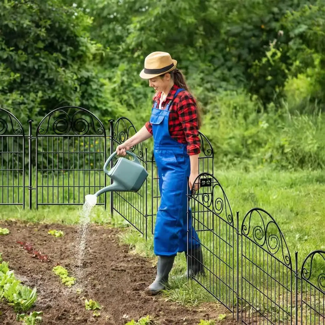 Tall Garden Animal Barrier Fence With Gate, 32 in(H)×27 in(L) 8 Panels Dog Digging Fencing Barrier, Black Metal Temporary Fence