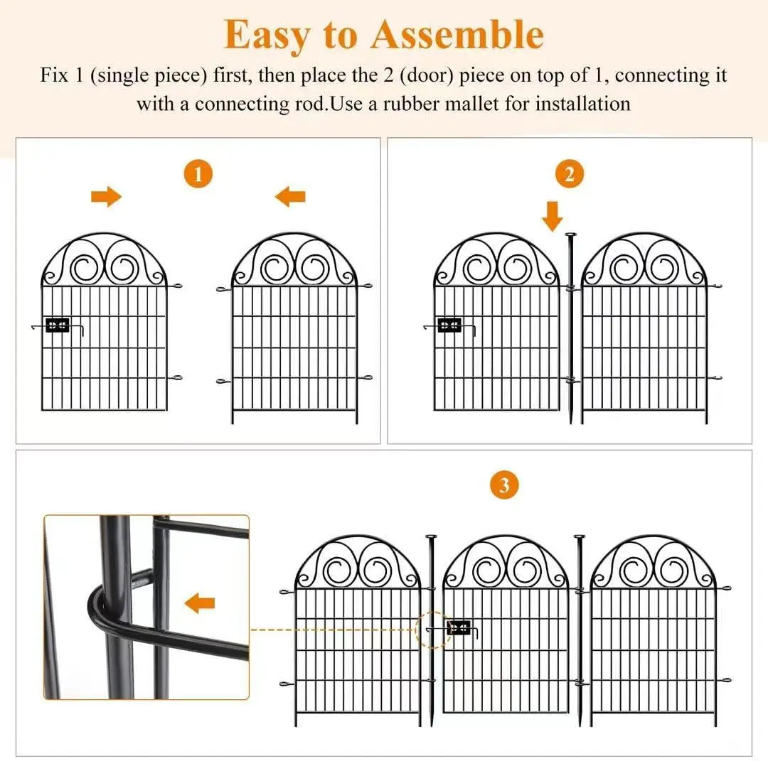 Tall Garden Animal Barrier Fence With Gate, 32 in(H)×27 in(L) 8 Panels Dog Digging Fencing Barrier, Black Metal Temporary Fence