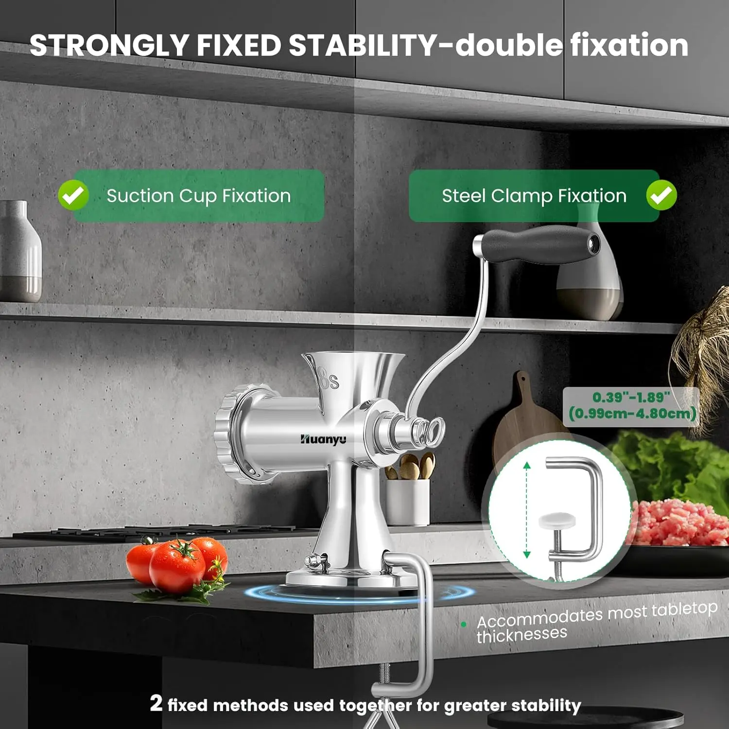 Manual Meat Grinder - Heavy Duty Stainless Steel, Effortless Hand Crank for Fresh Ground Beef, Sausages & Pet Food - Compact,