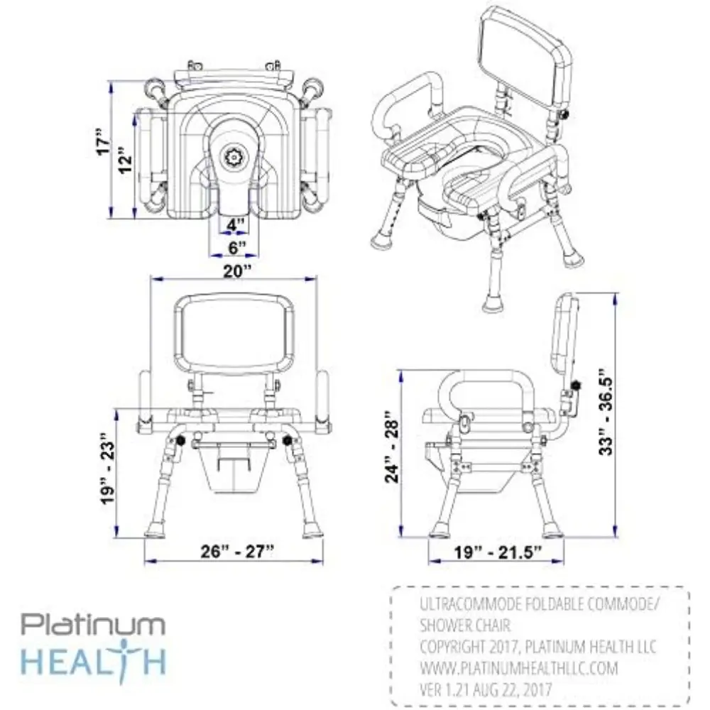 UltraCommode™ Foldable Commode and Shower Chair, Soft, Warm, Portable and Foldable XL Toilet Seat with Open Front, Padded Armre