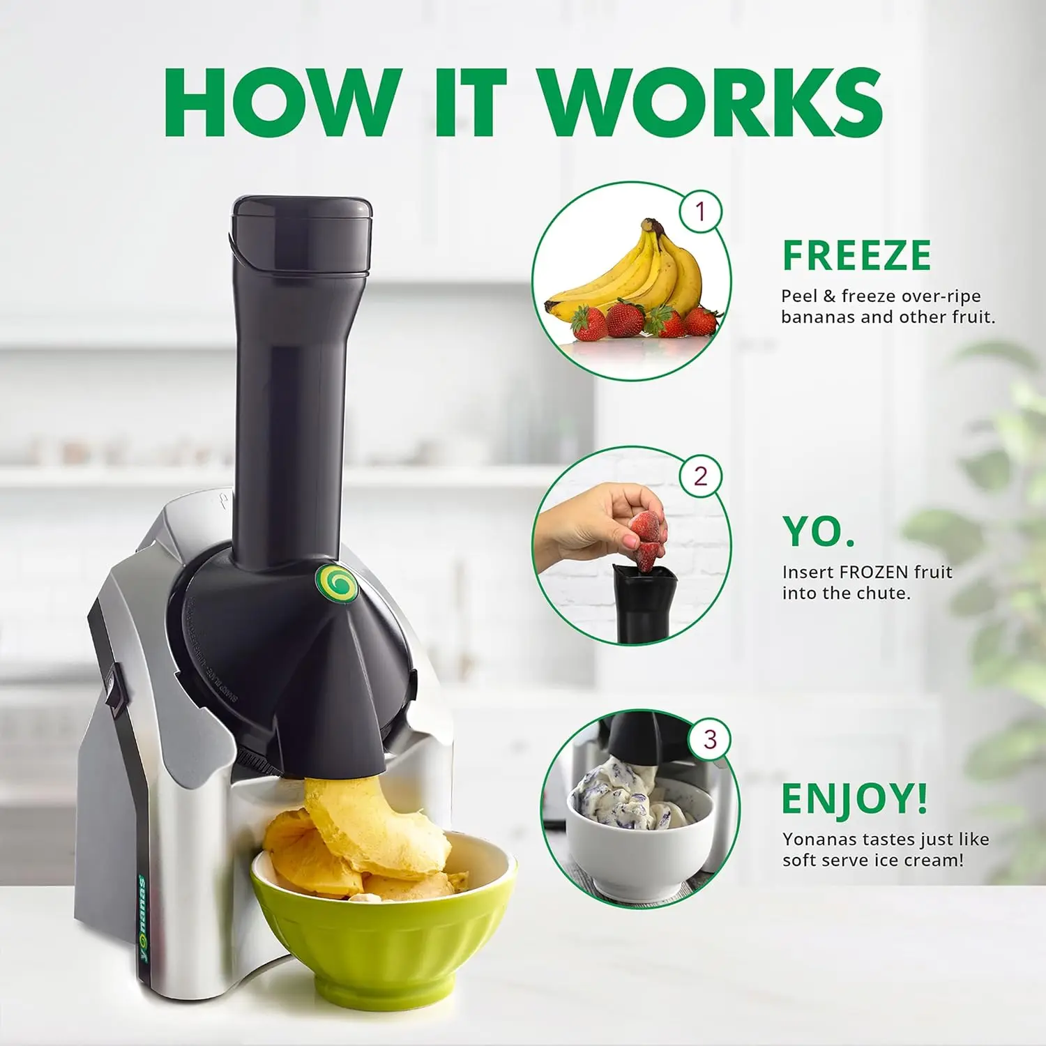 902 Classic Vegan Non-Dairy Frozen Fruit Soft Serve Dessert Maker, BPA Free, Includes 36 Recipes, 200-Watts, Silver