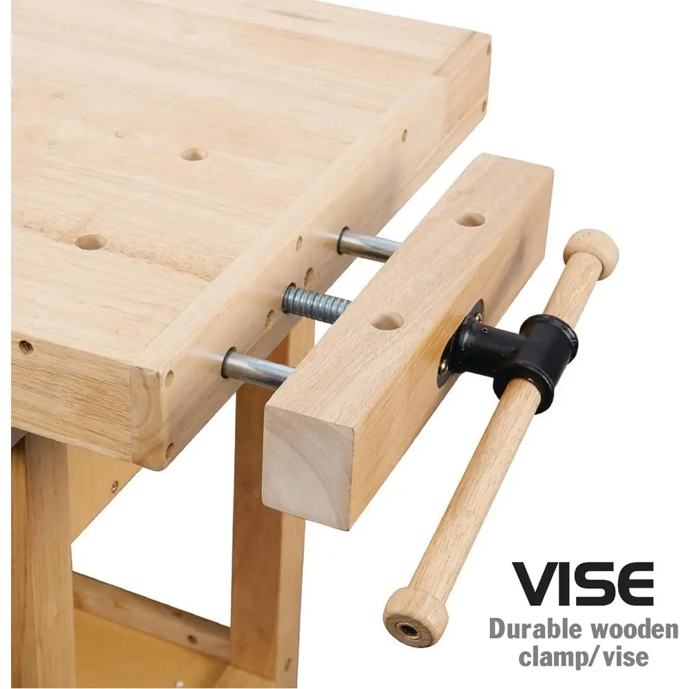 60-Inch Rubber Hardwood Workbench with 4-Drawers - 450lbs Weight Capacity Heavy Duty Portable Wood Work Bench Table for Garage,